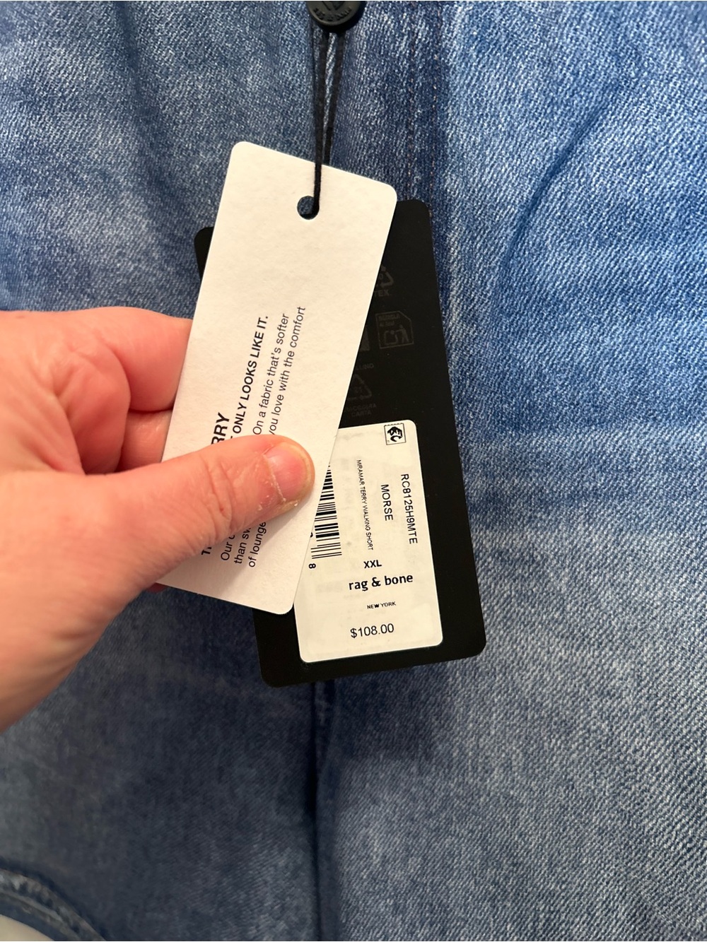 NWT Rag & Bone Miramar Medium Blue Denim PrintedTerry Pull On Shorts. Size XXL. - Picture 3 of 9